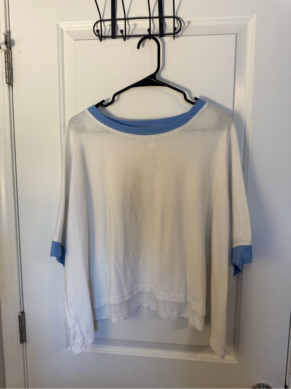 Women's White Short Sleeve Tee with Light Blue Trim
